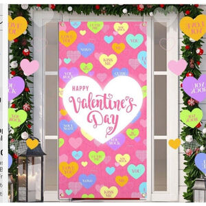 Happy Valentine's Day Door Cover Valentines Day Party Decoration Pink White